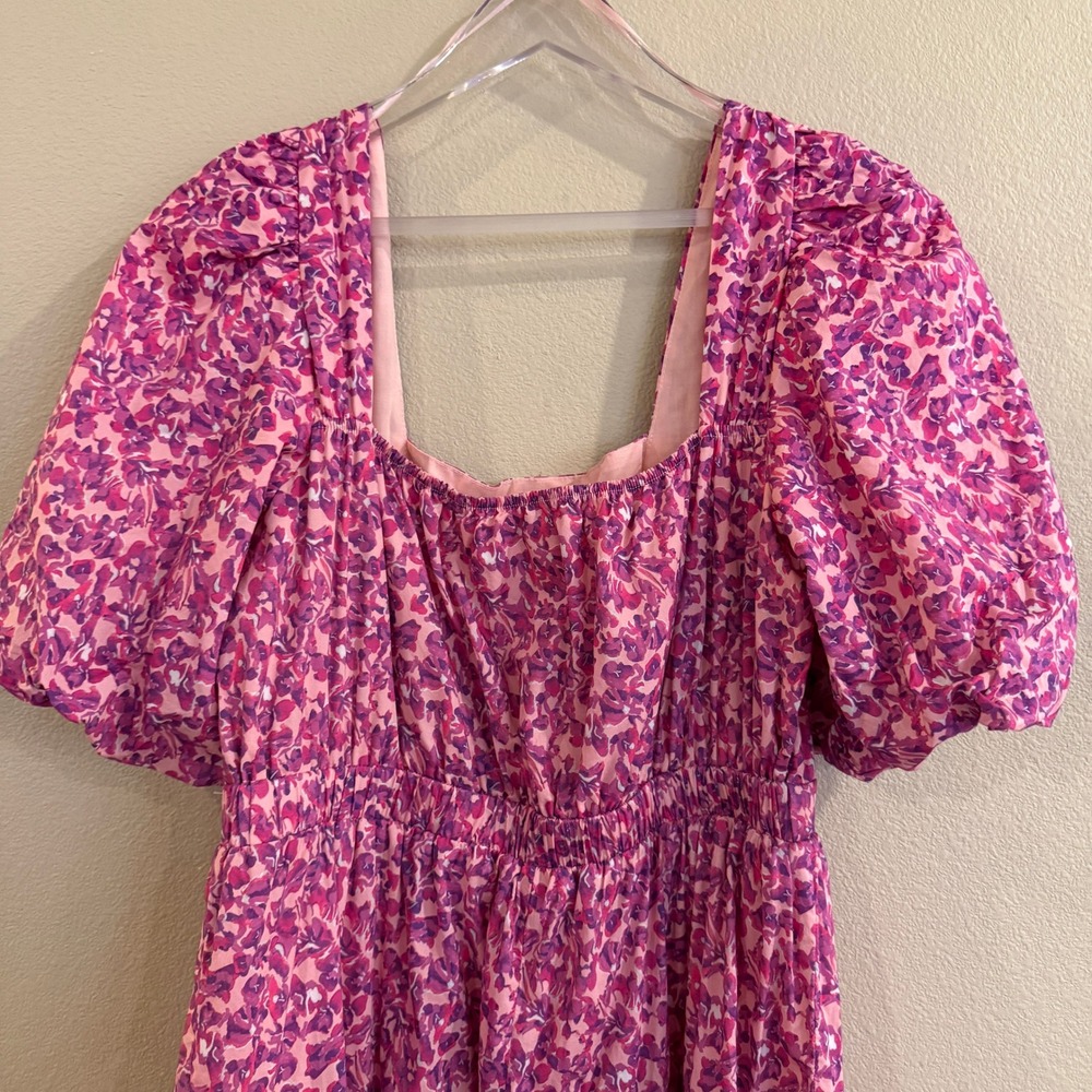 Hyacinth House Estella Midi Dress Women L Pink Floral Puff Sleeve Cottagecore - Picture 8 of 16